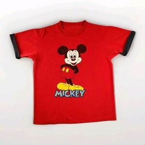 Vintage MICKEY MOUSE T-shirt MENS‎ L RED WALT DISNEY DISNEYLAND MADE IN USA 90s